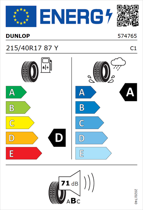 Tyre Label for Dunlop SP Sport Maxx RT 2 215/40R17 87Y