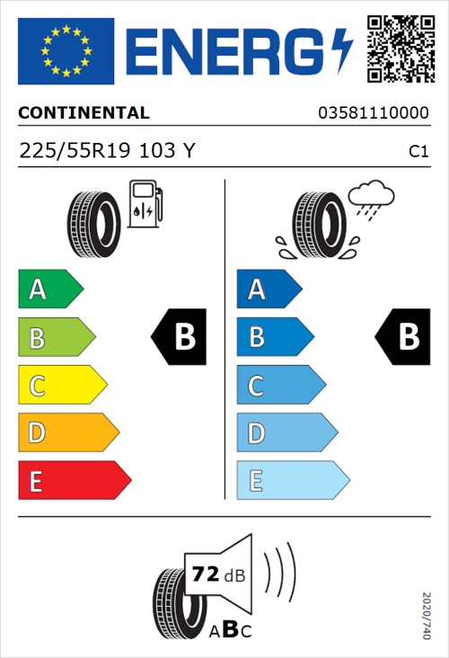 Tyre Label for Continental PremiumContact 6 225/55R19 103Y