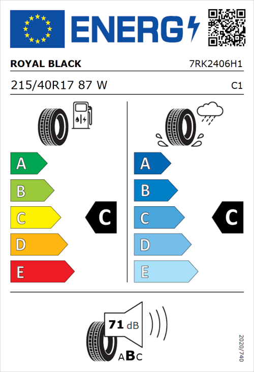 Tyre Label for Royal Black Explorer II 215/40R17 87W