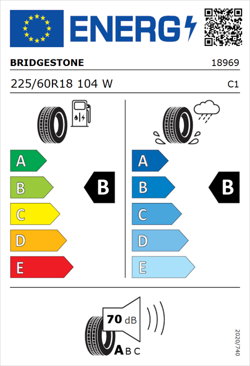 Tyre Label for Bridgestone Alenza 001 225/60R18 104W