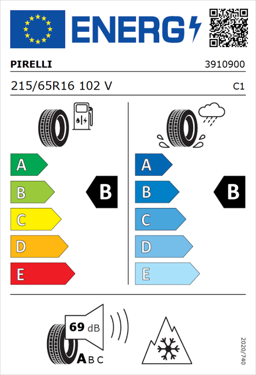 Tyre Label for Pirelli Cinturato All Season 215/65R16 102V
