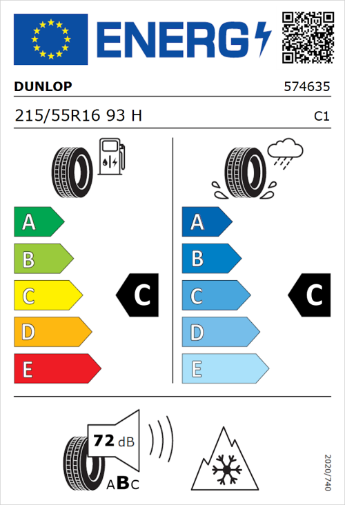 Tyre Label for Dunlop SP Winter Sport 5 215/55R16 93H
