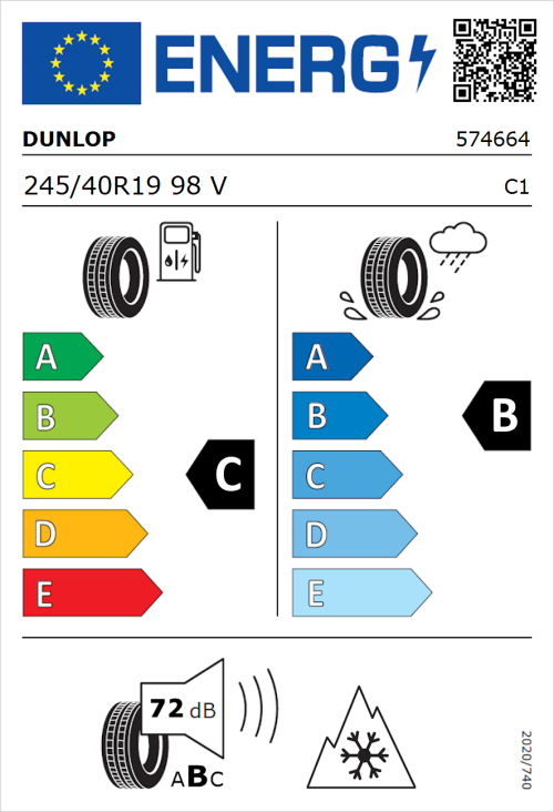 Tyre Label for Dunlop SP Winter Sport 5 245/40R19 98V
