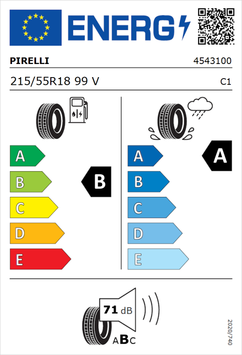 Tyre Label for Pirelli Cinturato C3 215/55R18 99V
