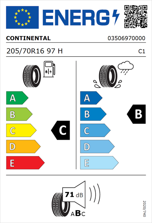 Tyre Label for Continental ContiPremiumContact 2 205/70R16 97H